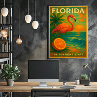 Florida Sunset Flamingo Poster For Beach Decor Vibe