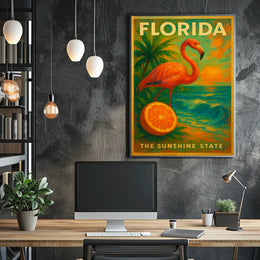 Florida Sunset Flamingo Poster For Beach Decor Vibe