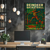 Reindeer Basketball At North Pole Gym Poster