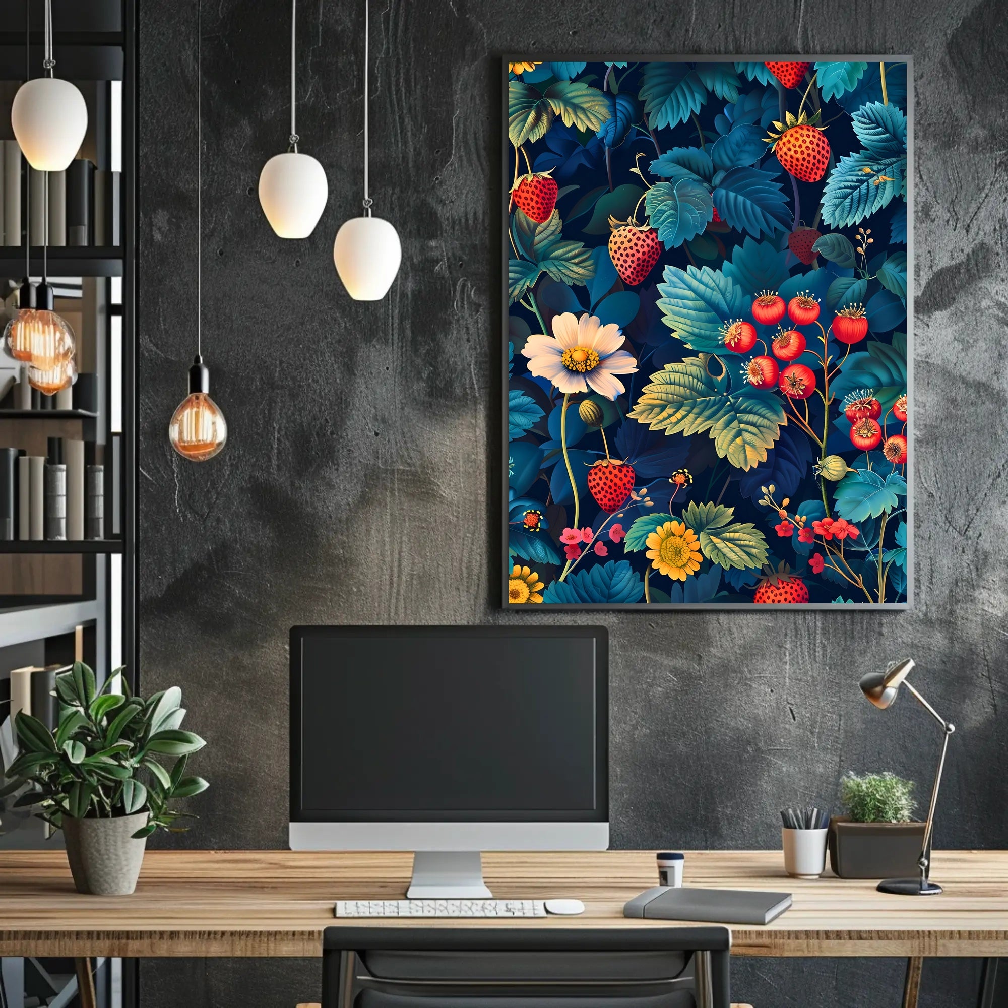 Botanical Strawberry Art Print: Abstract or Artistic Poster