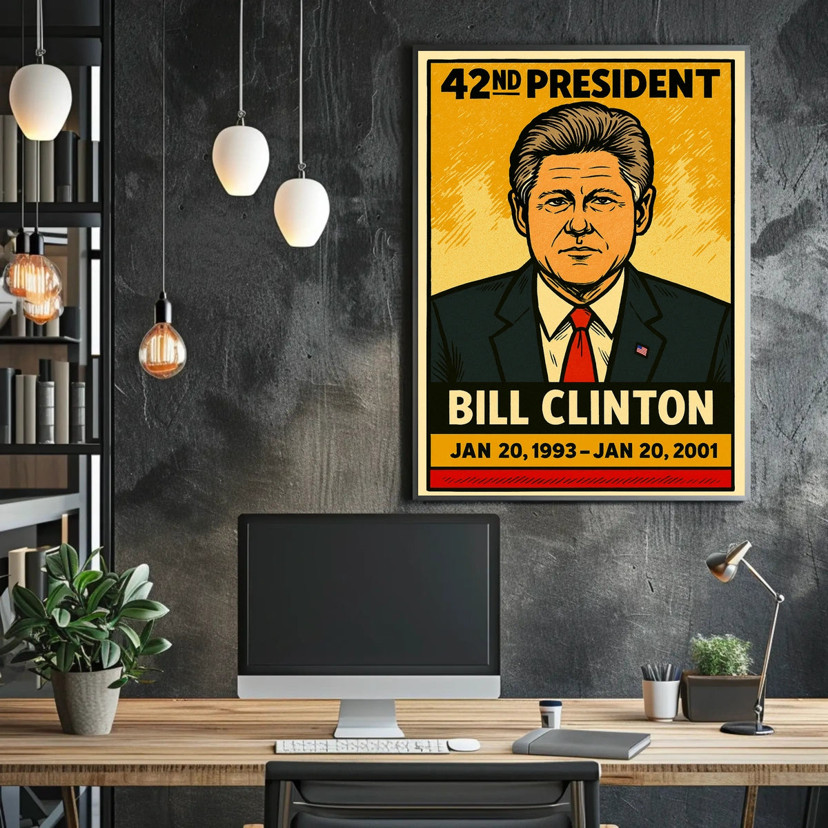 Bill Clinton 42nd President of the United States Inked Comic Style Poster