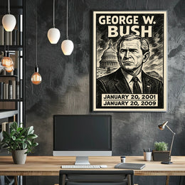 George W. Bush 43rd President of the United States B & W Comic Sketch Poster