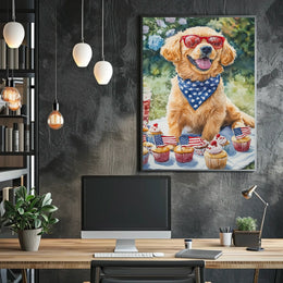 Golden Retriever Puppy On White Picnic Blanket Poster