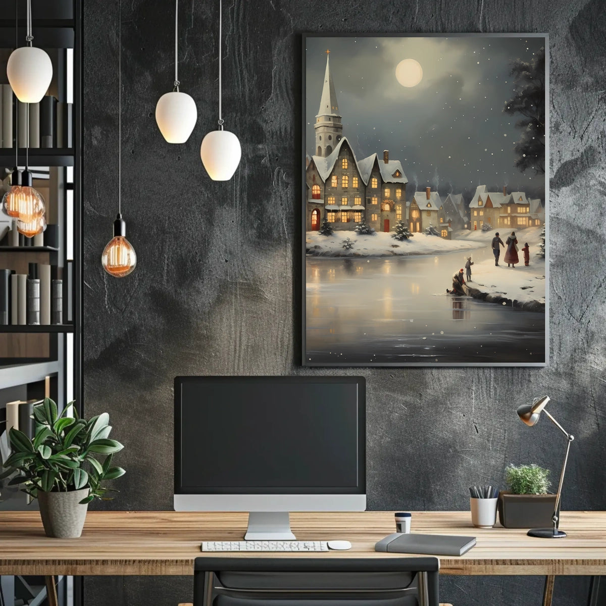 Winter Village Scene Poster