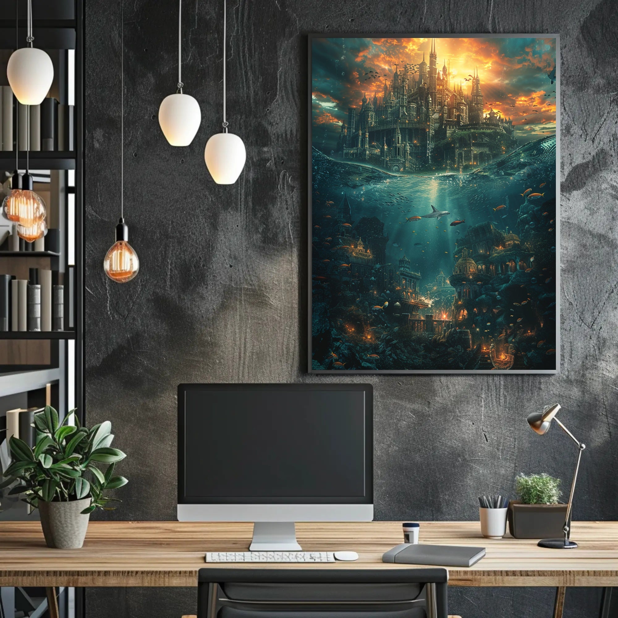 Fantastical Castle and Underwater City Fantasy Poster PosterGoat