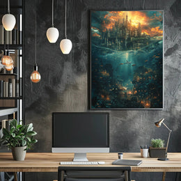 Fantastical Castle and Underwater City Fantasy Poster PosterGoat