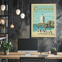 Cape Town Lighthouse and Penguins Travel Poster PosterGoat