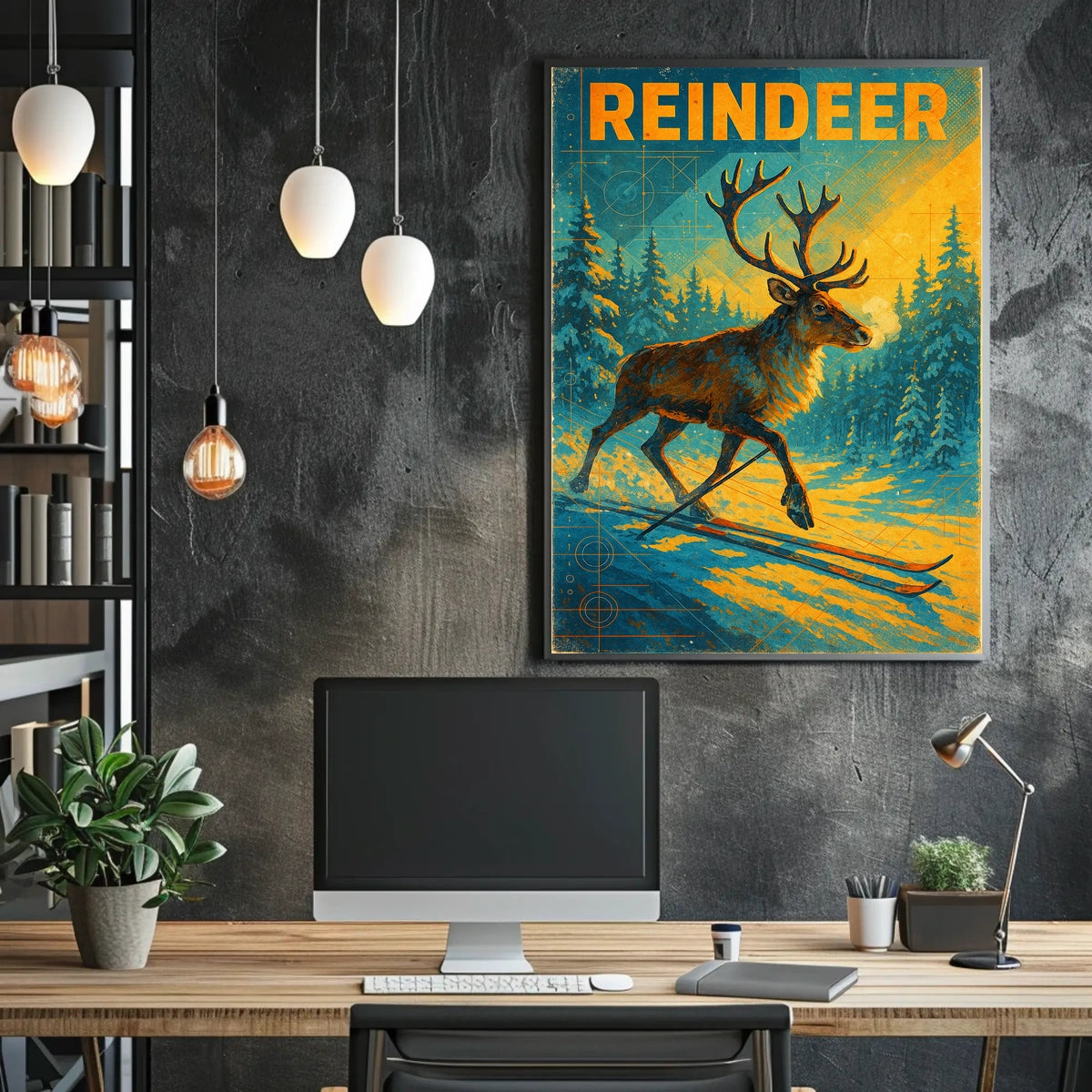 Reindeer On Skis Poster