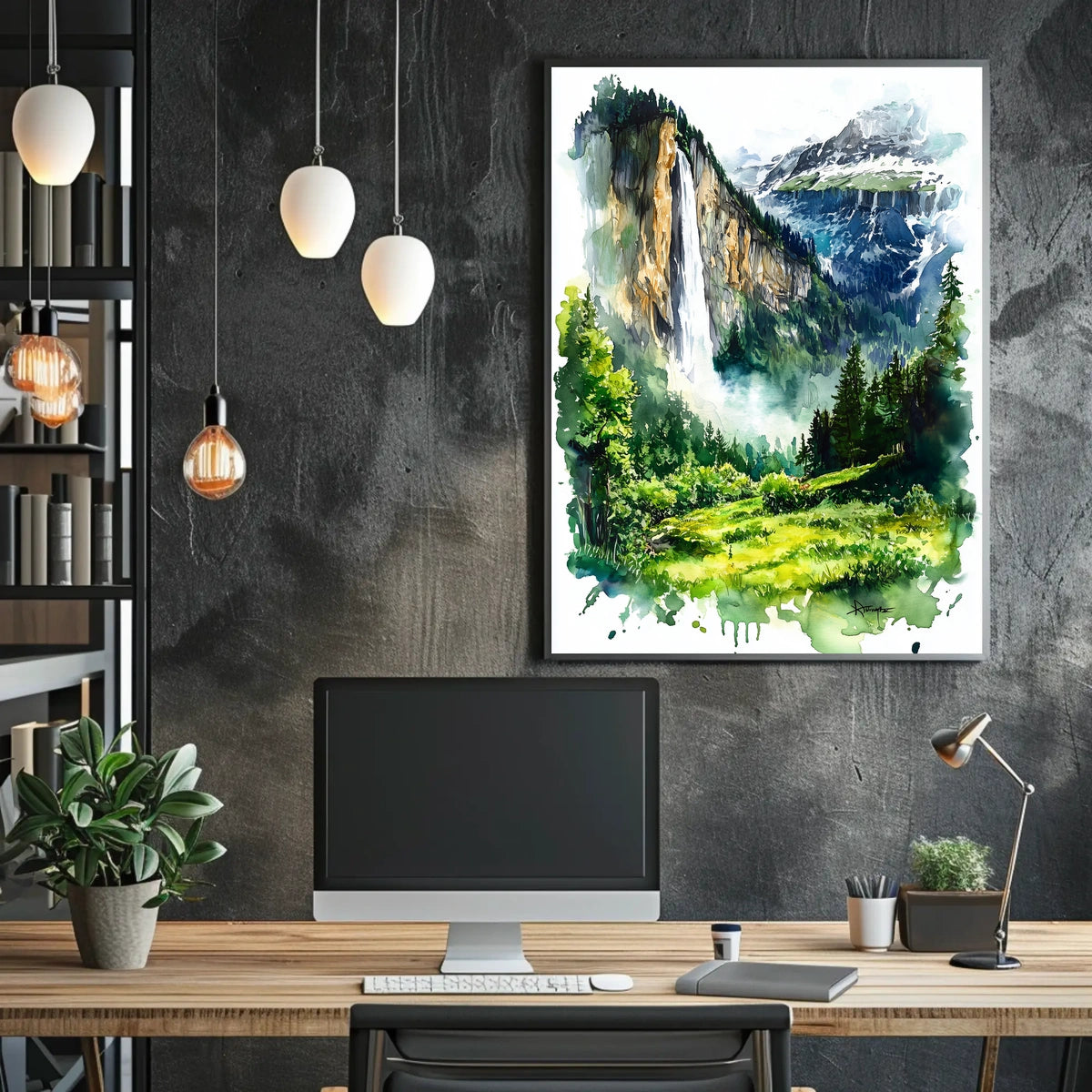 Switzerland Lauterbrunnen Valley Waterfall View Poster