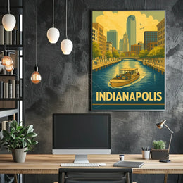 Indianapolis Skyline Vintage Travel Art Poster