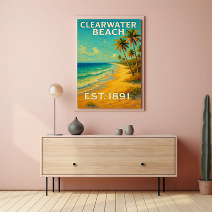 Clearwater Beach Florida Palm Coast Travel Poster