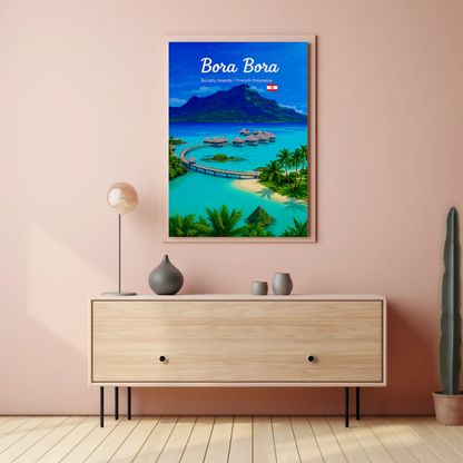 Bora Bora Society Islands Overwater Bungalows Travel Poster
