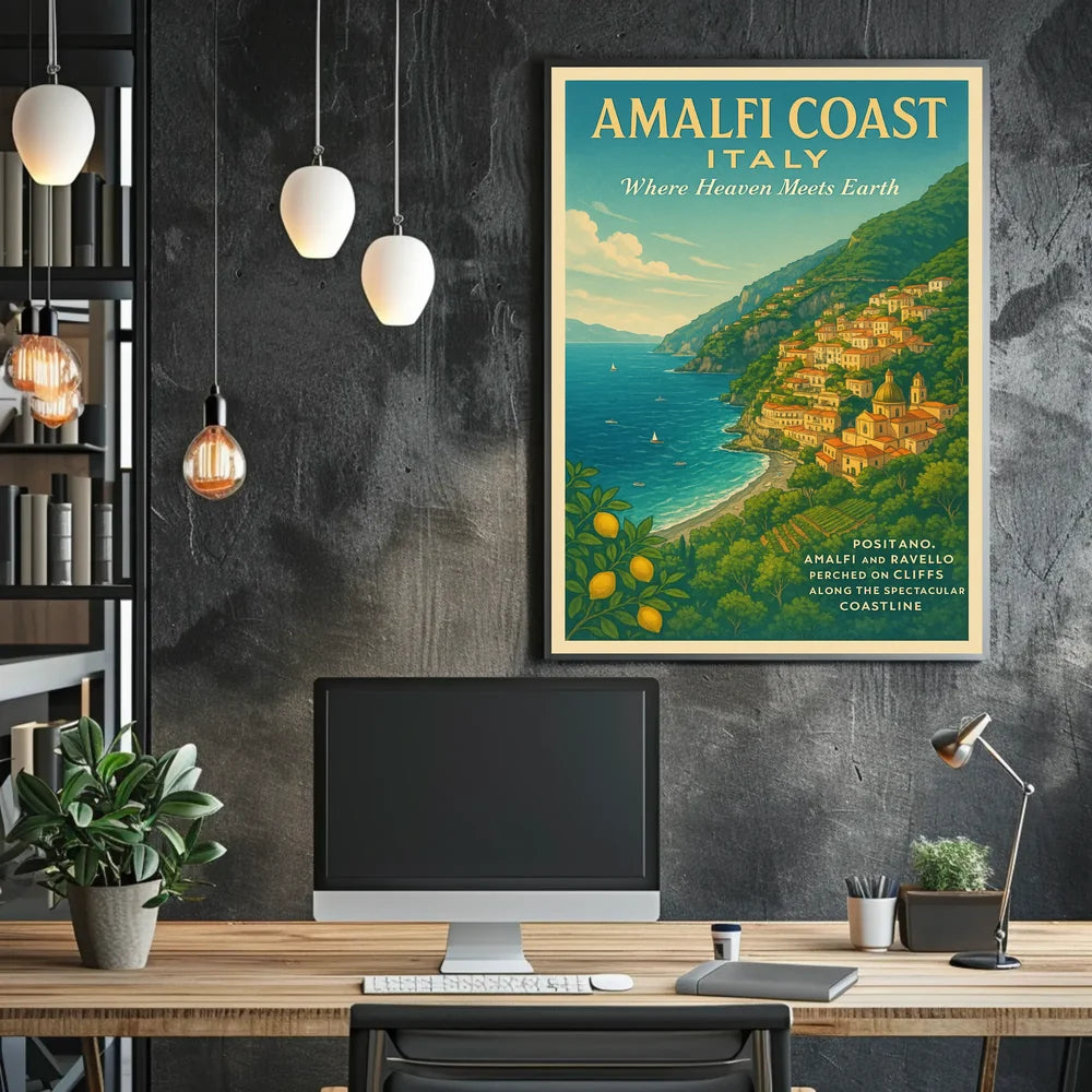 Amalfi Coast Travel Vintage Style Poster