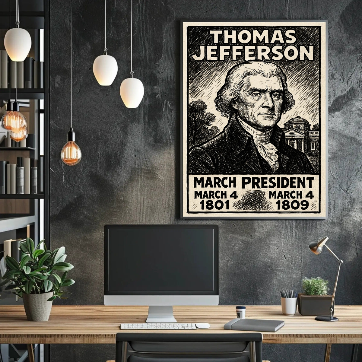 Thomas Jefferson 3rd President of the United States B & W Comic Sketch Poster