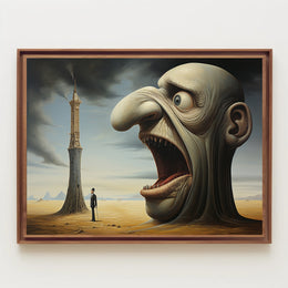 Surreal Desert Landscape with Grotesque Elements - Artistic Poster