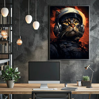 Astronaut Cat in Fiery Space Adventure Poster