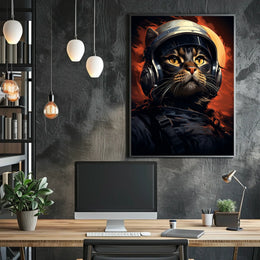 Astronaut Cat in Fiery Space Adventure Poster
