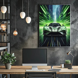 Futuristic Sports Car in Urban Cityscape Futuristic Sci-Fi Poster