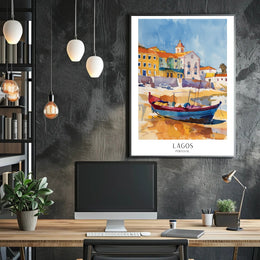 Vibrant Watercolor Coastal Scene Travel Poster PosterGoat