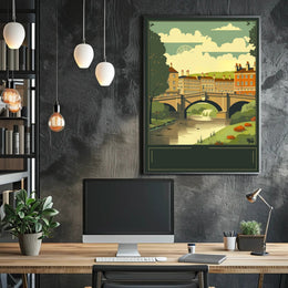 Serene Riverside Townscape Poster