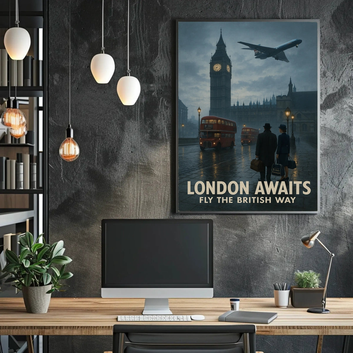 London's Timeless Iconic Twilight Vintage Travel Poster