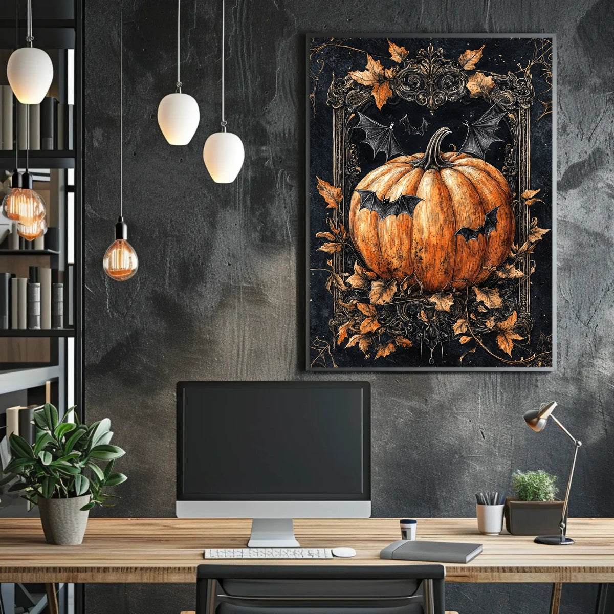 Halloween Pumpkin and Bats Design - Cultural or Heritage Poster