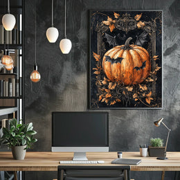 Halloween Pumpkin and Bats Design - Cultural or Heritage Poster