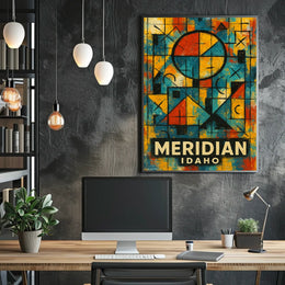 Meridian Idaho Vibrant Geometric Abstract Mosaic Cubism Art Celebration Citywide Festival Poster