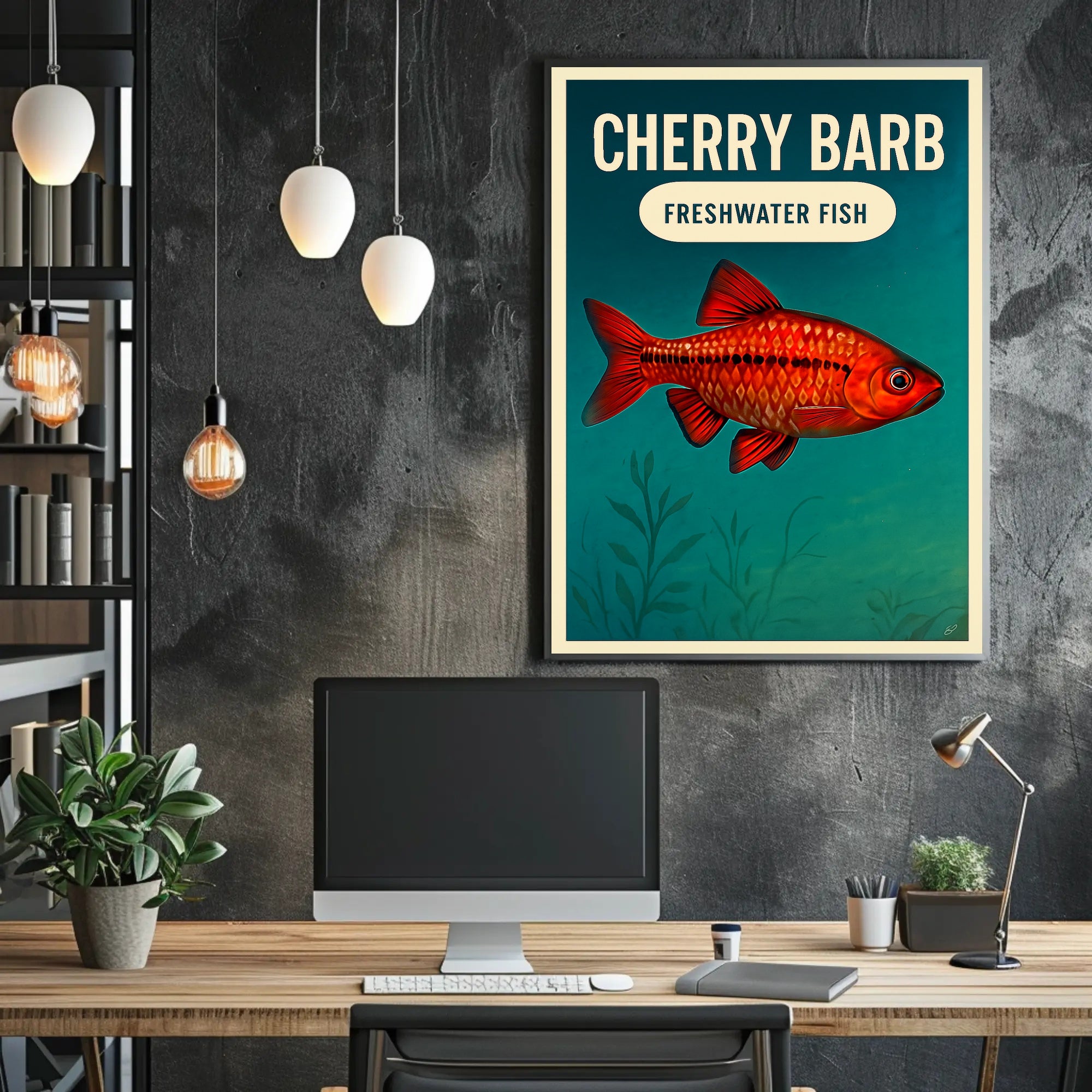 Cherry Barb Fish Vibrant Illustration Animal Poster