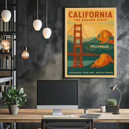 California Landmarks Vintage Travel Poster