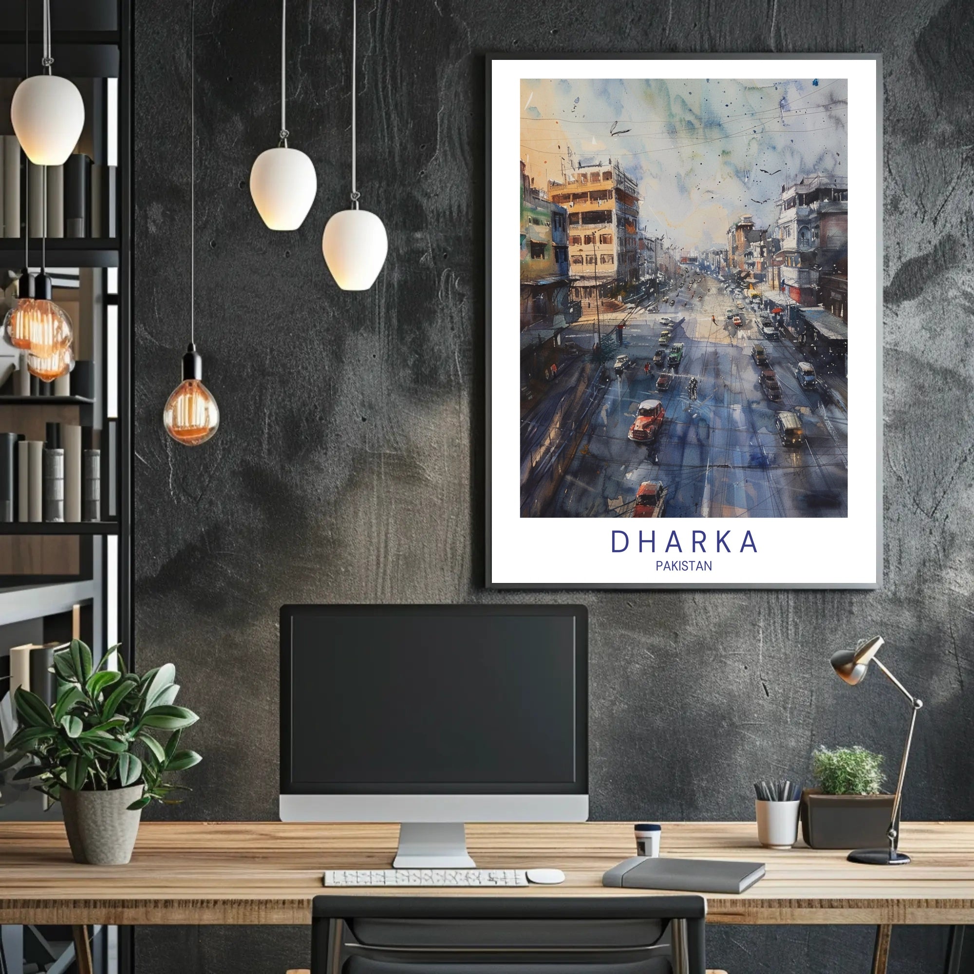 Urban Street Scene Watercolor Poster in Cityscape Category PosterGoat