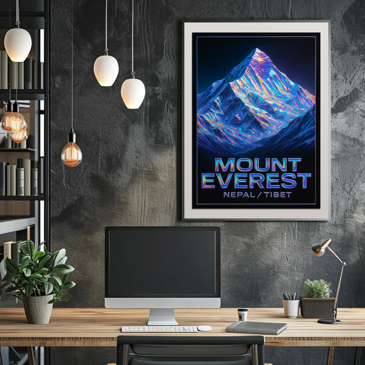 Mount Everest Neon Mountains Surreal Vaporwave Travel Art Adventure Lovers Poster