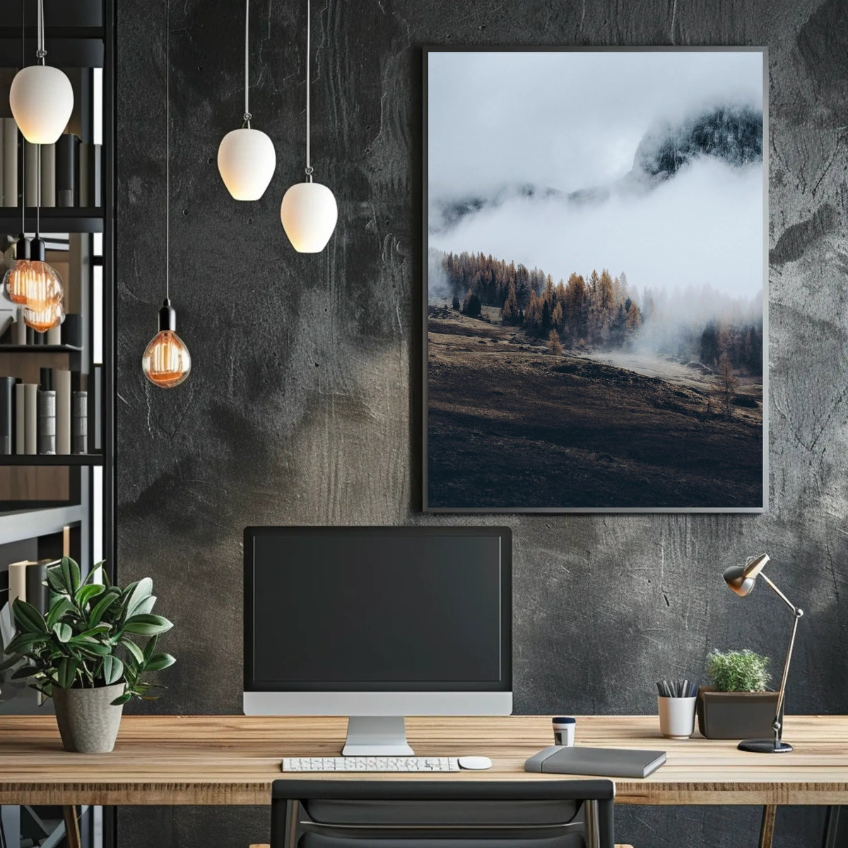 Misty Autumn Mountain Landscape Photorealistic Art Print