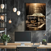 Classic Car in Autumn Reflection Poster PosterGoat