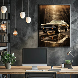 Classic Car in Autumn Reflection Poster PosterGoat