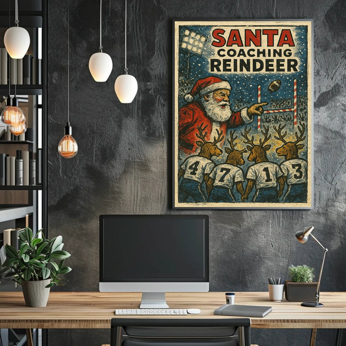Santa's Reindeer Football Team Vintage Poster