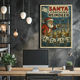 Santa's Reindeer Football Team Vintage Poster