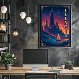 Illinois Vintage Cityscape with Whimsical Charm Urban or Cityscape Poster