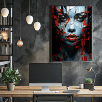 Fragmented Mosaic Female Face: Abstract Art Poster