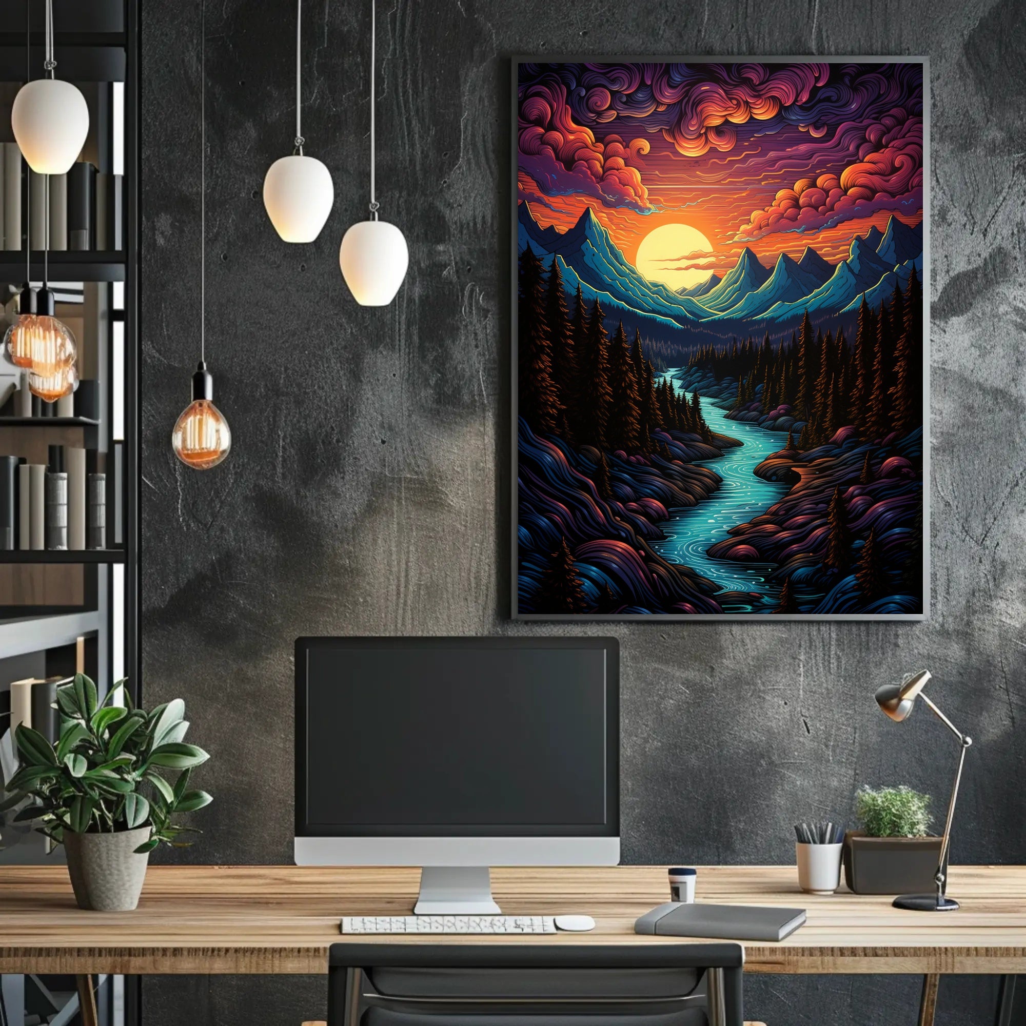 Majestic Mountain Sunset Poster PosterGoat