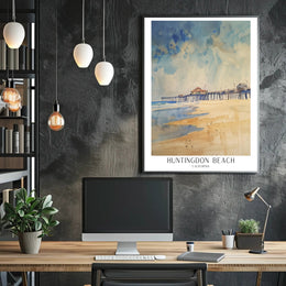 Huntington Beach Pier Watercolor Travel Poster PosterGoat