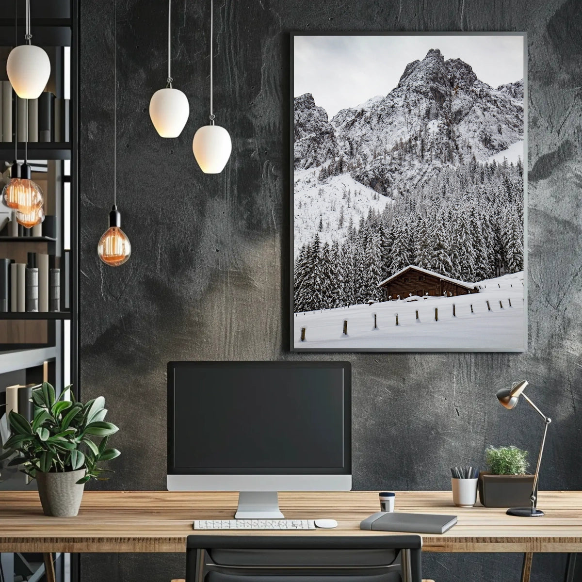 Serene Alpine Cabin in Winter Wonderland National Park Poster