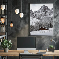 Serene Alpine Cabin in Winter Wonderland National Park Poster