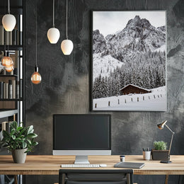 Serene Alpine Cabin in Winter Wonderland National Park Poster