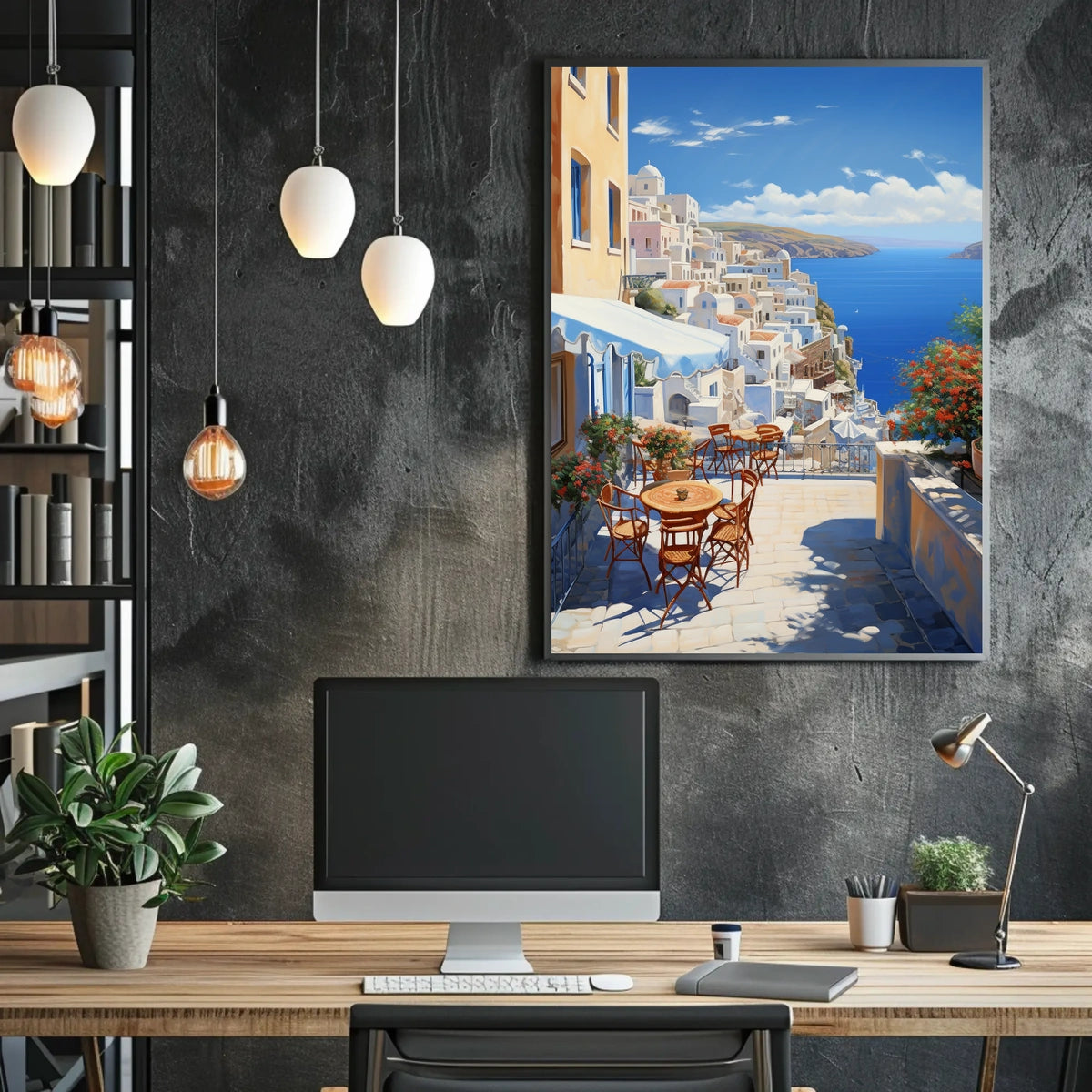 Santorini Coastal Paradise Scene: Travel Poster