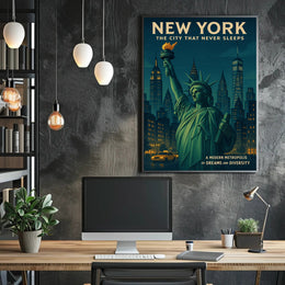New York City Downtown Skyline Poster Modern Wall Art