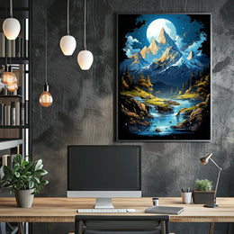 Enchanted Moonlit Mountain Landscape Fantasy Art Poster