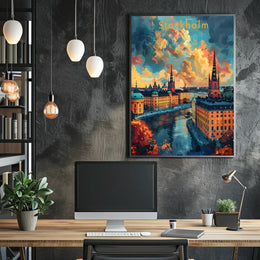 Romantic Stockholm Architecture Illustrated Travel Poster