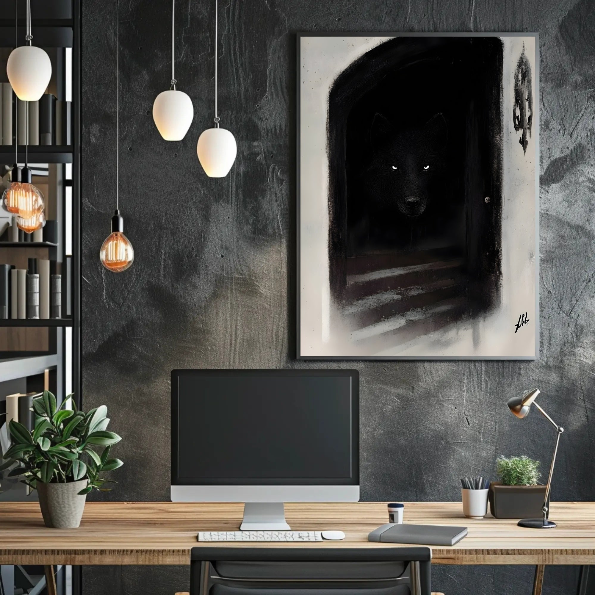 Wolf's Gaze: Mysterious Shadows Animal Poster PosterGoat