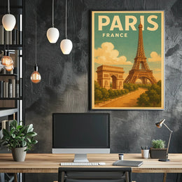 Paris, France Iconic Landmarks Poster